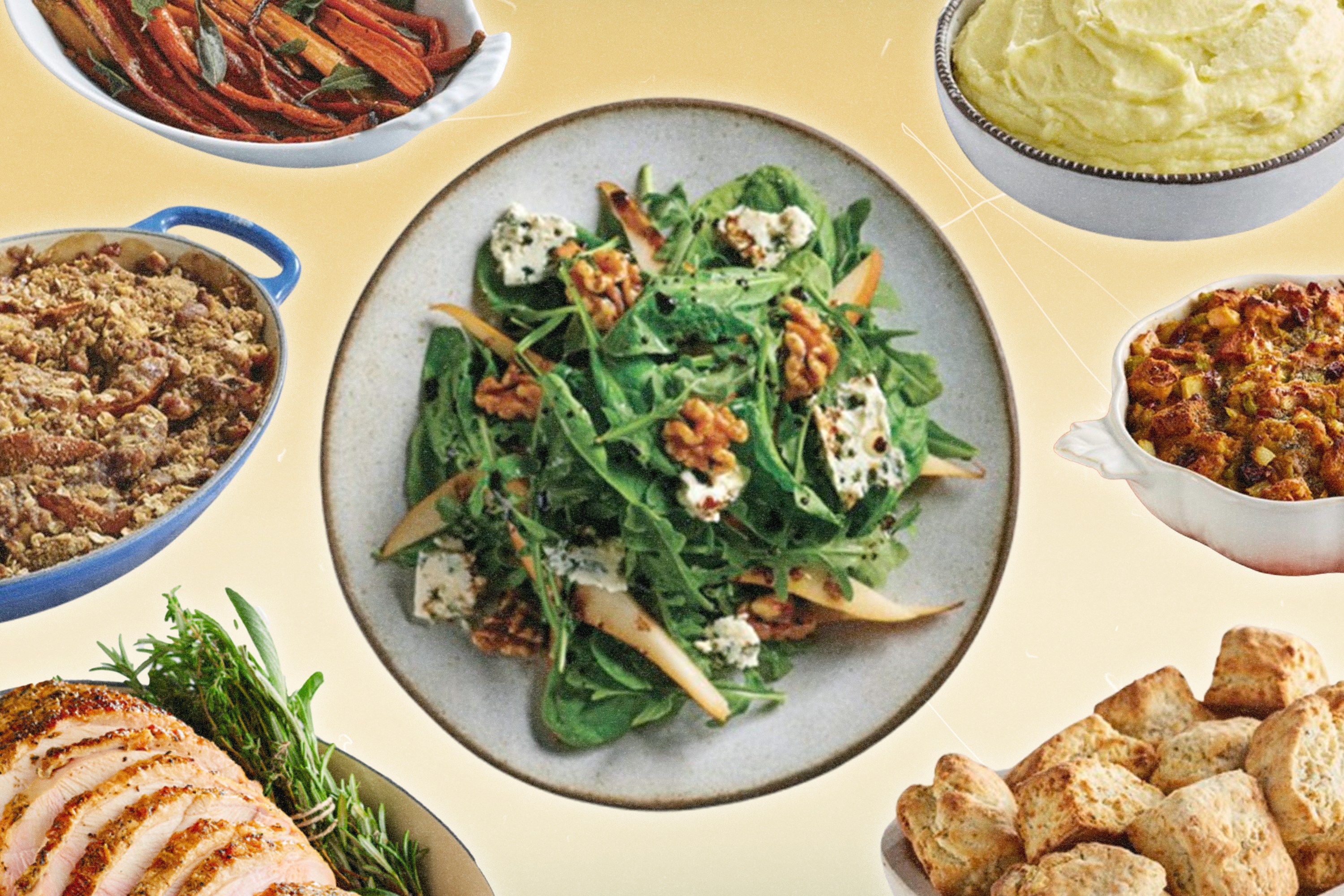 A collage of various Thanksgiving foods