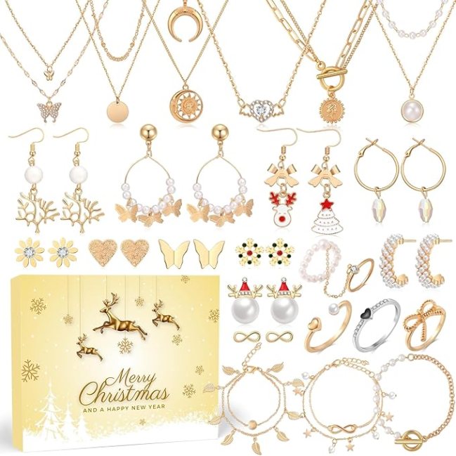 Gold box and assorted gold jewelry.