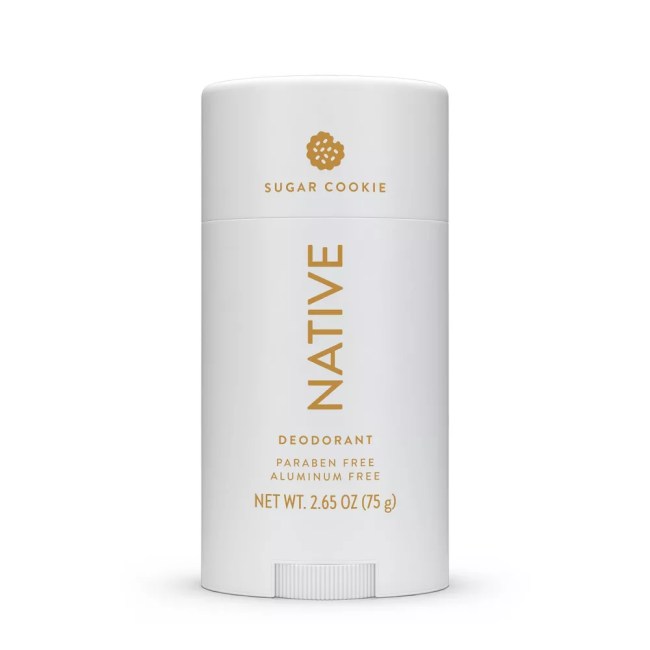 Native Sugar Cookie Holiday Deodorant in a white tube.
