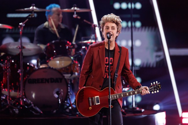 Tre Cool and Billie Joe Armstrong of Green Day performs in this image released on October 6, 2024, at American Music Awards 50th Anniversary Special in Los Angeles, California.