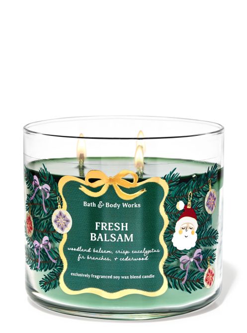 Fresh Balsam 3-Wick Candle in a clear jar.