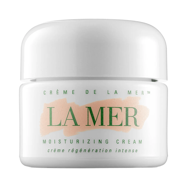 Crème De La Mer Moisturizer in a white pot.