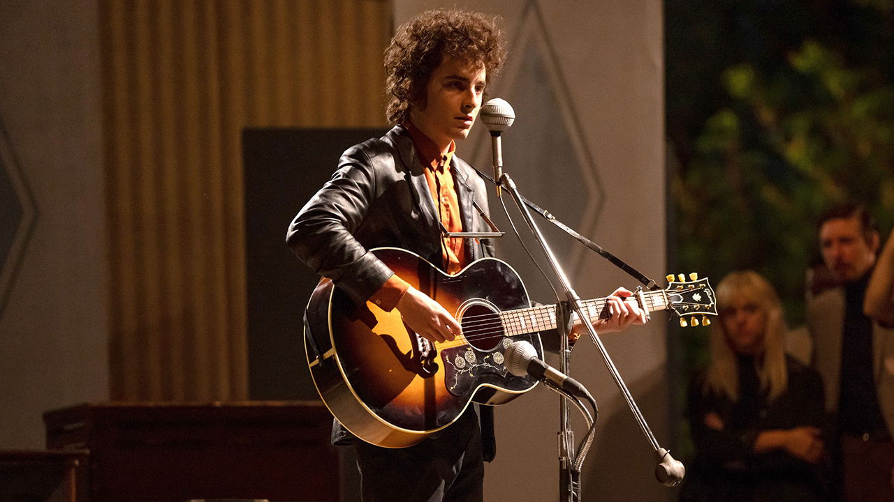 A COMPLETE UNKNOWN, Timothee Chalamet as Bob Dylan, 2024.