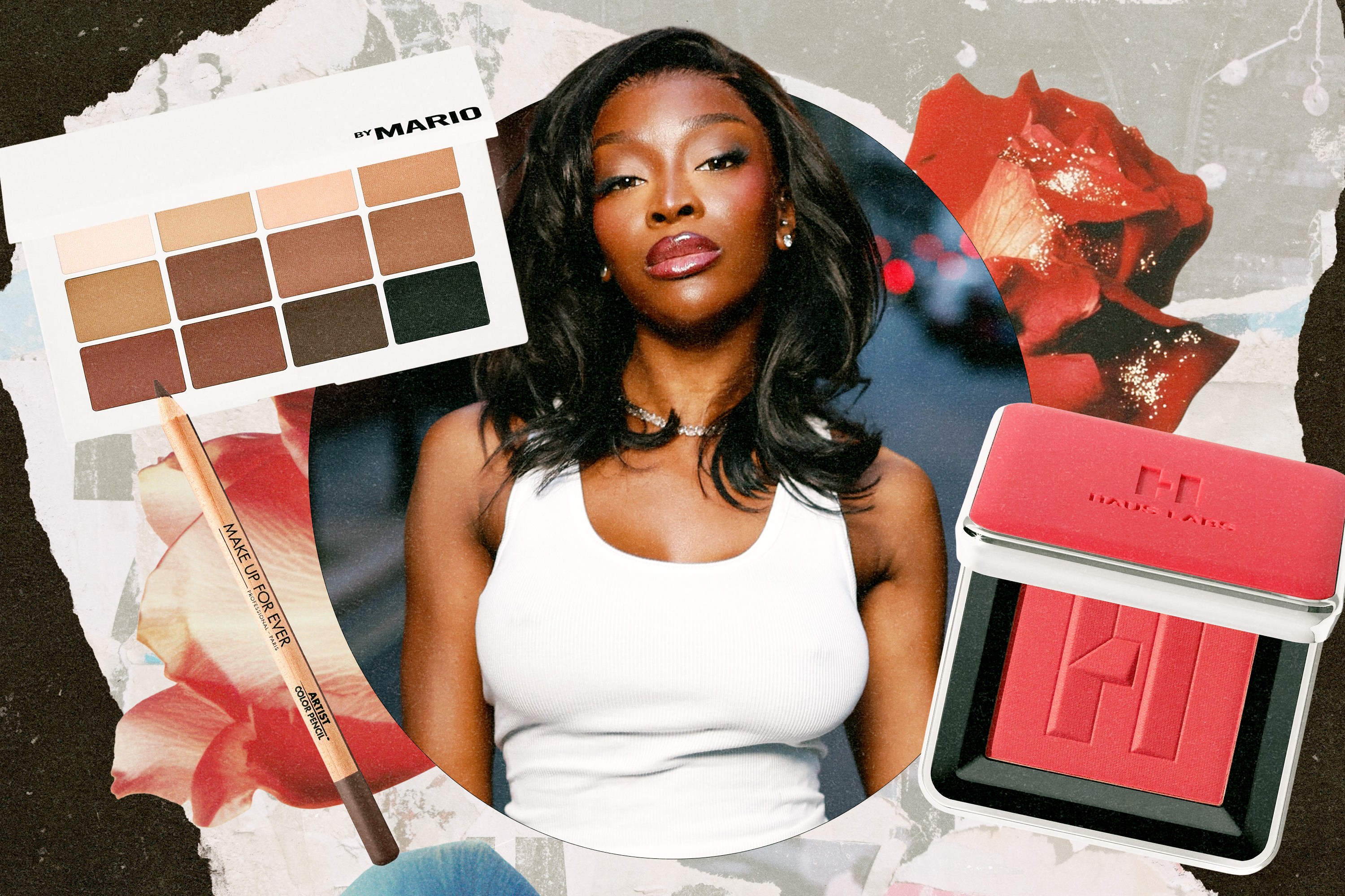 Chelsea Lazkani next to her most-used makeup products.