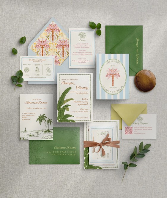 MangoPaperieCo Tropical Retro Wedding Invitation Suite
