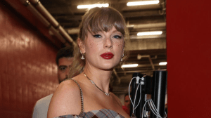 Taylor Swift arrives prior to a game between the Kansas City Chiefs and the New Orleans Saints at GEHA Field at Arrowhead Stadium on October 07, 2024 in Kansas City, Missouri.