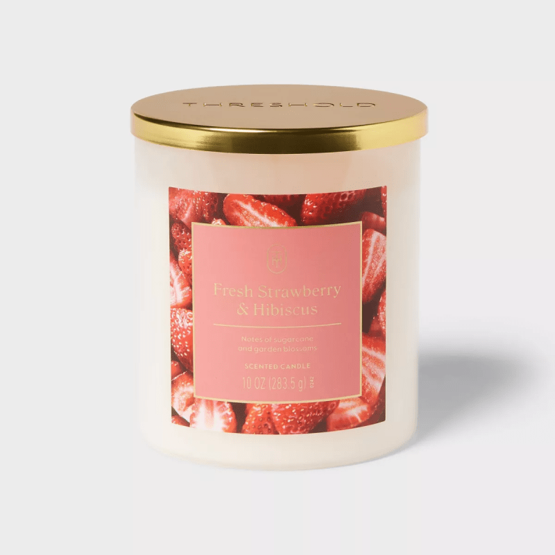 Threshold Glass Jar Candle with Lid - Fresh Strawberry and Hibiscus