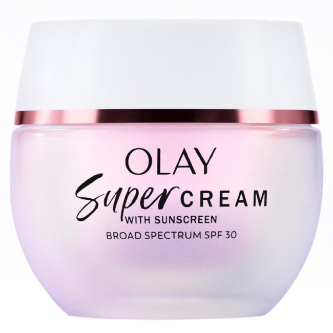 Olay Super Cream in a pink pot.