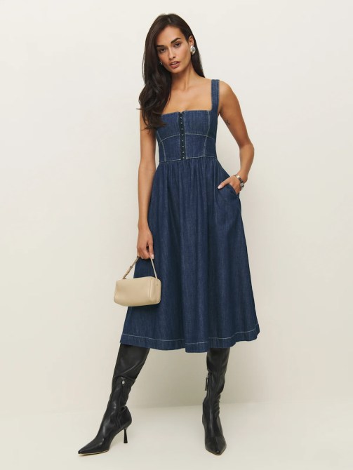 Reformation Tagliatelle Denim Midi Dress