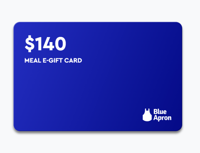A blue $140 Blue Apron gift card