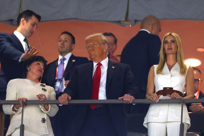 NEW ORLEANS, LOUISIANA - FEBRUARY 09: (L-R) New Orleans Saints owner Gayle Benson, U.S. President Donald Trump, and Ivanka Trump look on during Super Bowl LIX at Caesars Superdome on February 09, 2025 in New Orleans, Louisiana.