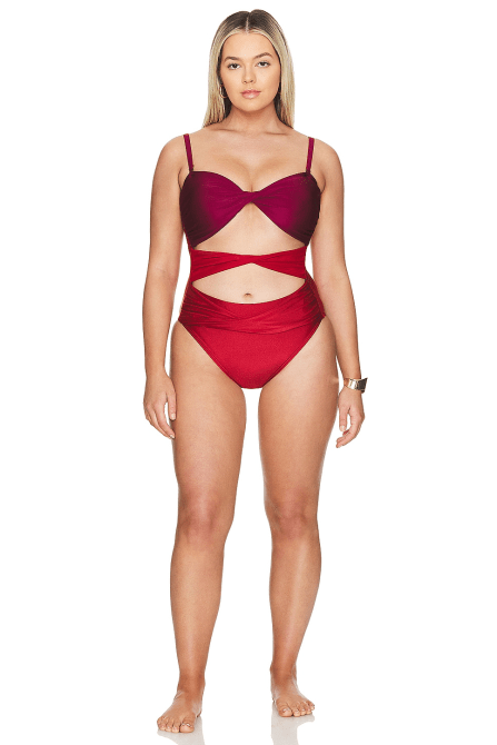 Villa Fresca Mia Twisted One Piece in red ombre colorway