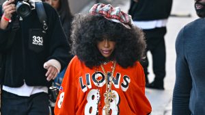SZA is seen outside of 'Jimmy Kimmel Live' on March 11, 2025 in Los Angeles, California.