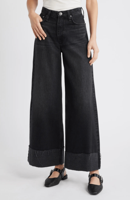 rag & bone Sofie Cuffed High Waist Wide Leg Jeans in black denim