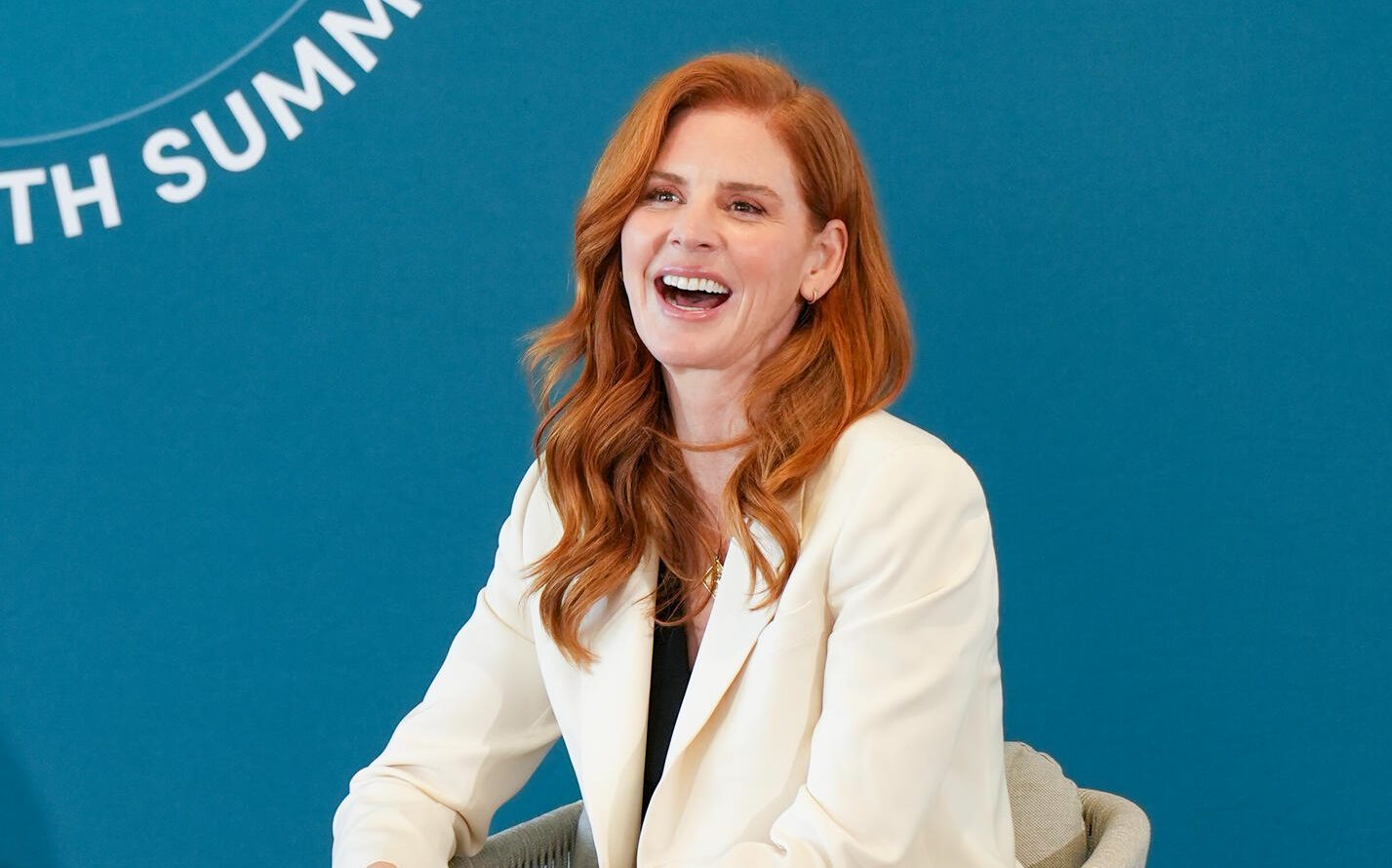 Sarah Rafferty speaks onstage at the Flow Space Women’s Health Summit LA held at Penske Headquarters on May 14, 2025 in Los Angeles, California.