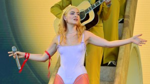 Lorde performs on the Pyramid Stage during day five of Glastonbury Festival at Worthy Farm, Pilton on June 26, 2022 in Glastonbury, England. The 50th anniversary of Glastonbury’s inaugural event in 1970 was postponed twice after two cancelled events, in 2020 and 2021, due to the Covid pandemic. The festival, founded by farmer Michael Eavis, is the largest greenfield music and performing arts festival in the world.