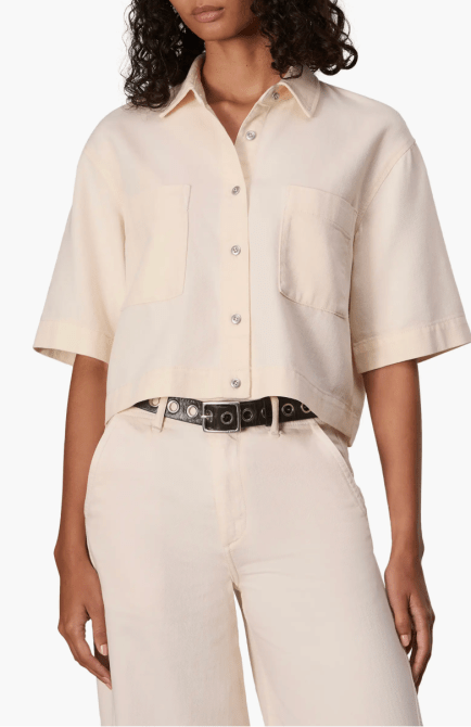 Rag & Bone Ultra Featherweight Lenna Crop Denim Button-Up Shirt in ecru colorway
