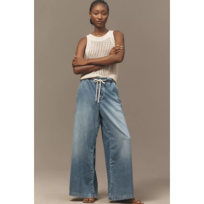 Pilcro Drawstring Pull-On Wide-Leg Jeans