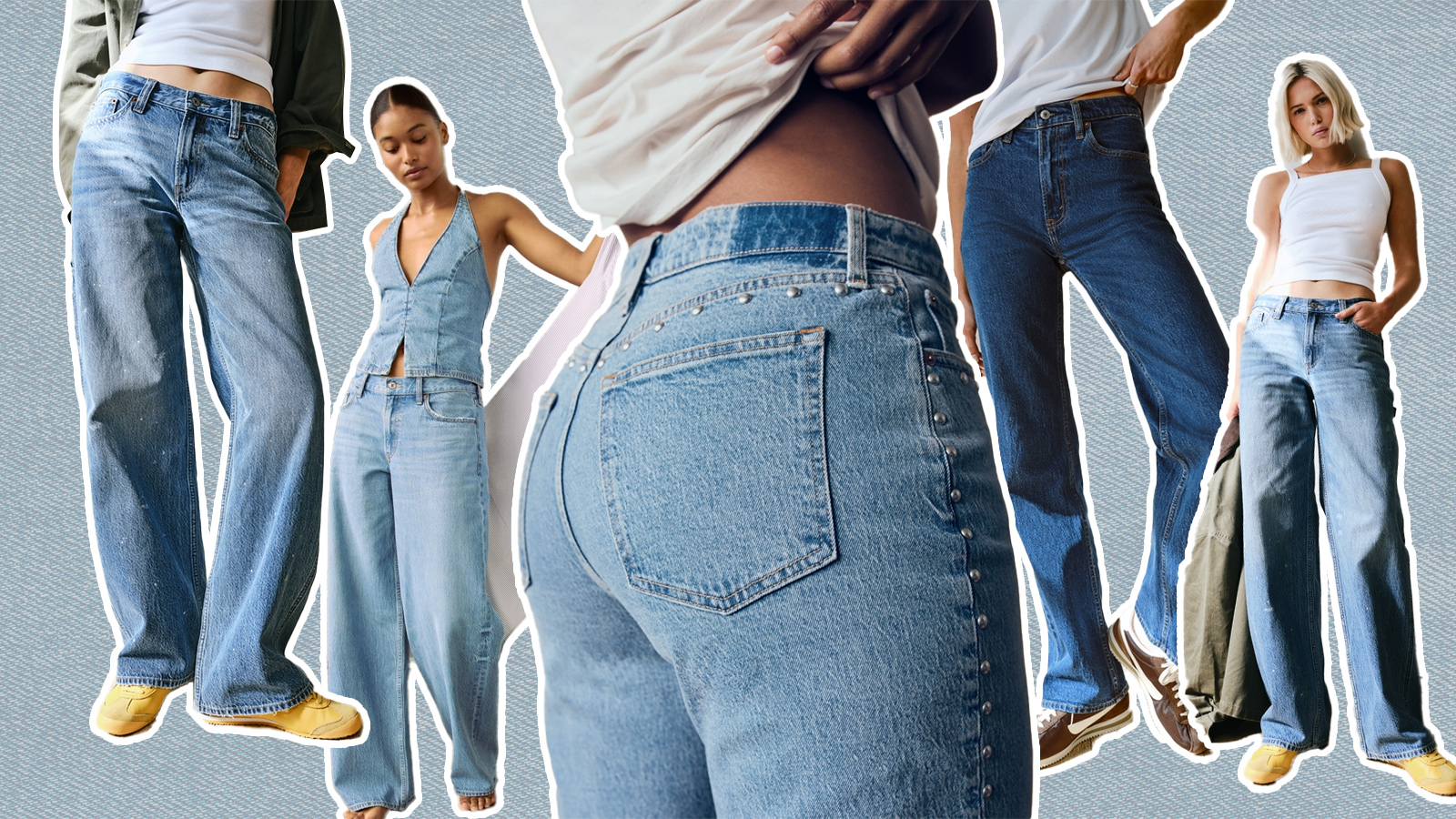 Five models wearing Abercrombie & Fitch jeans