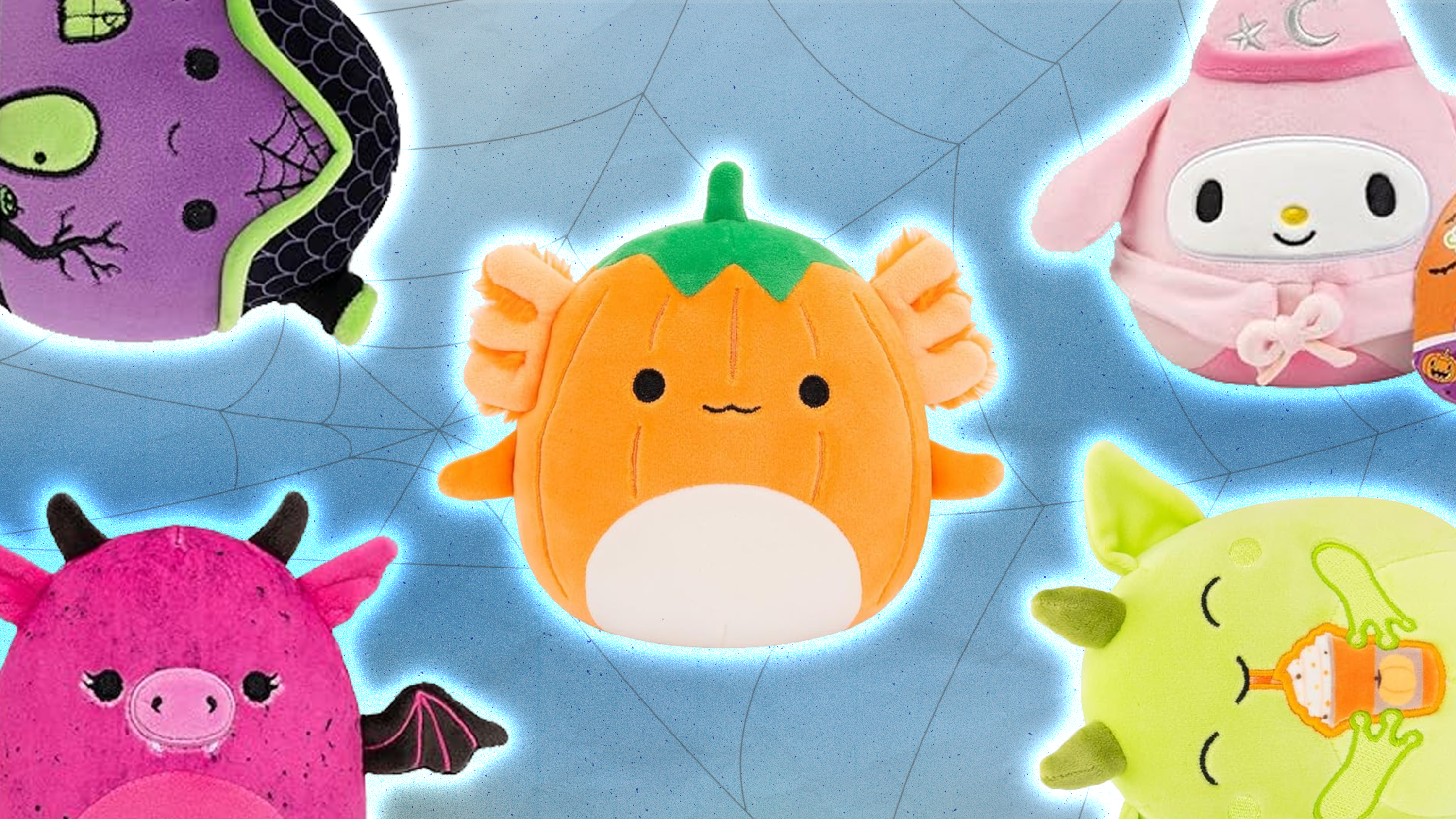 Five Halloween Squishmallows plush toys