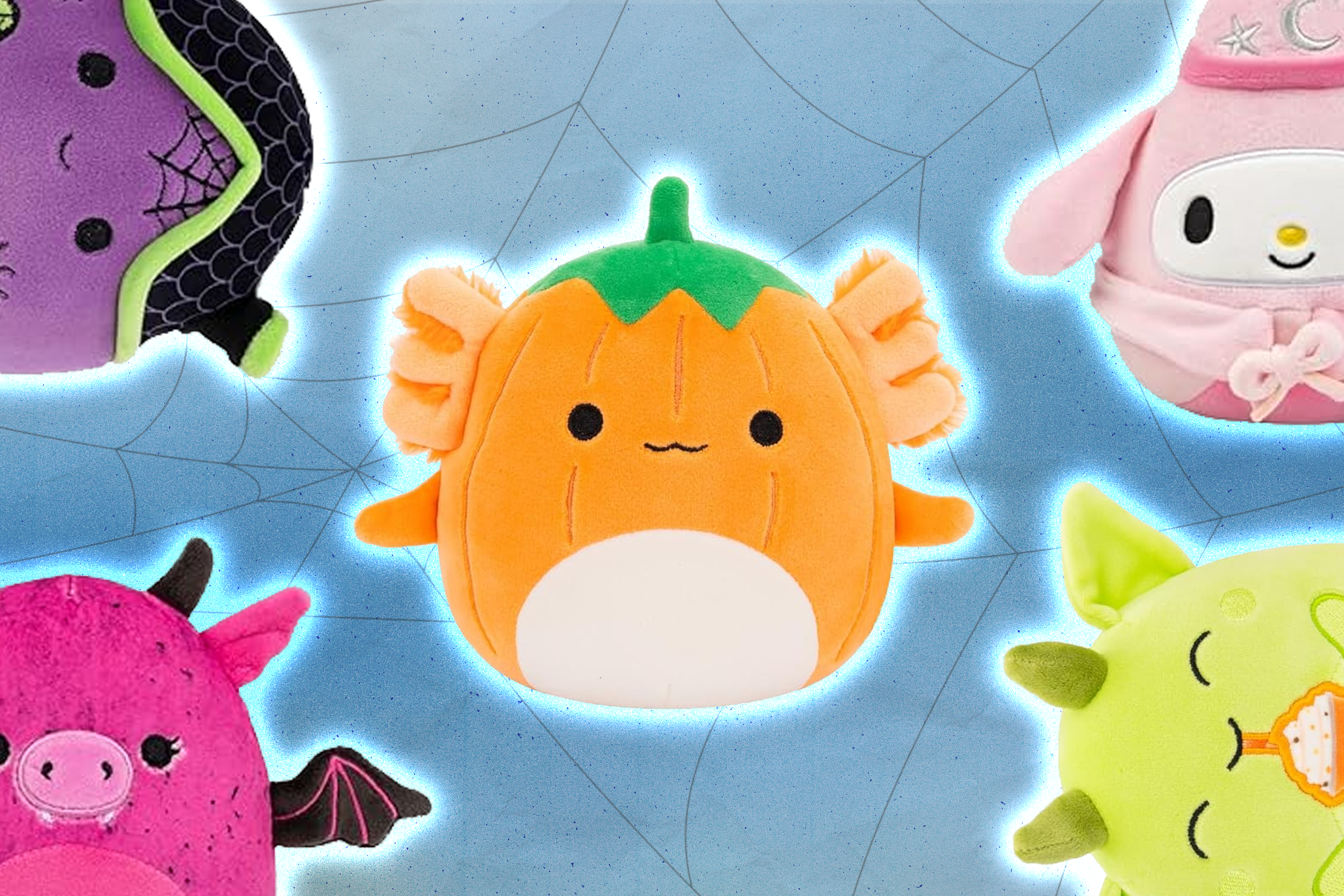 Five Halloween Squishmallows plush toys