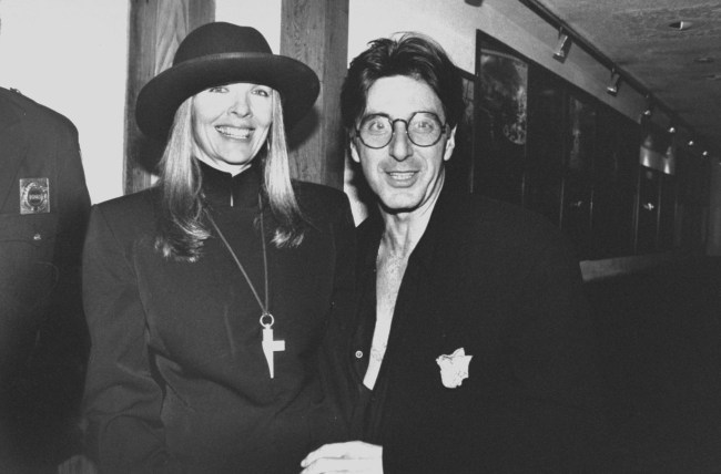 Actor Al Pacino w. girlfriend, actress Diane Keaton at screening of his movie, Sea of Love.