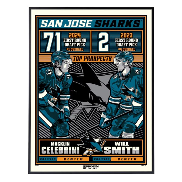 Macklin Celebrini & Will Smith San Jose Sharks Deluxe Framed Serigraph Print